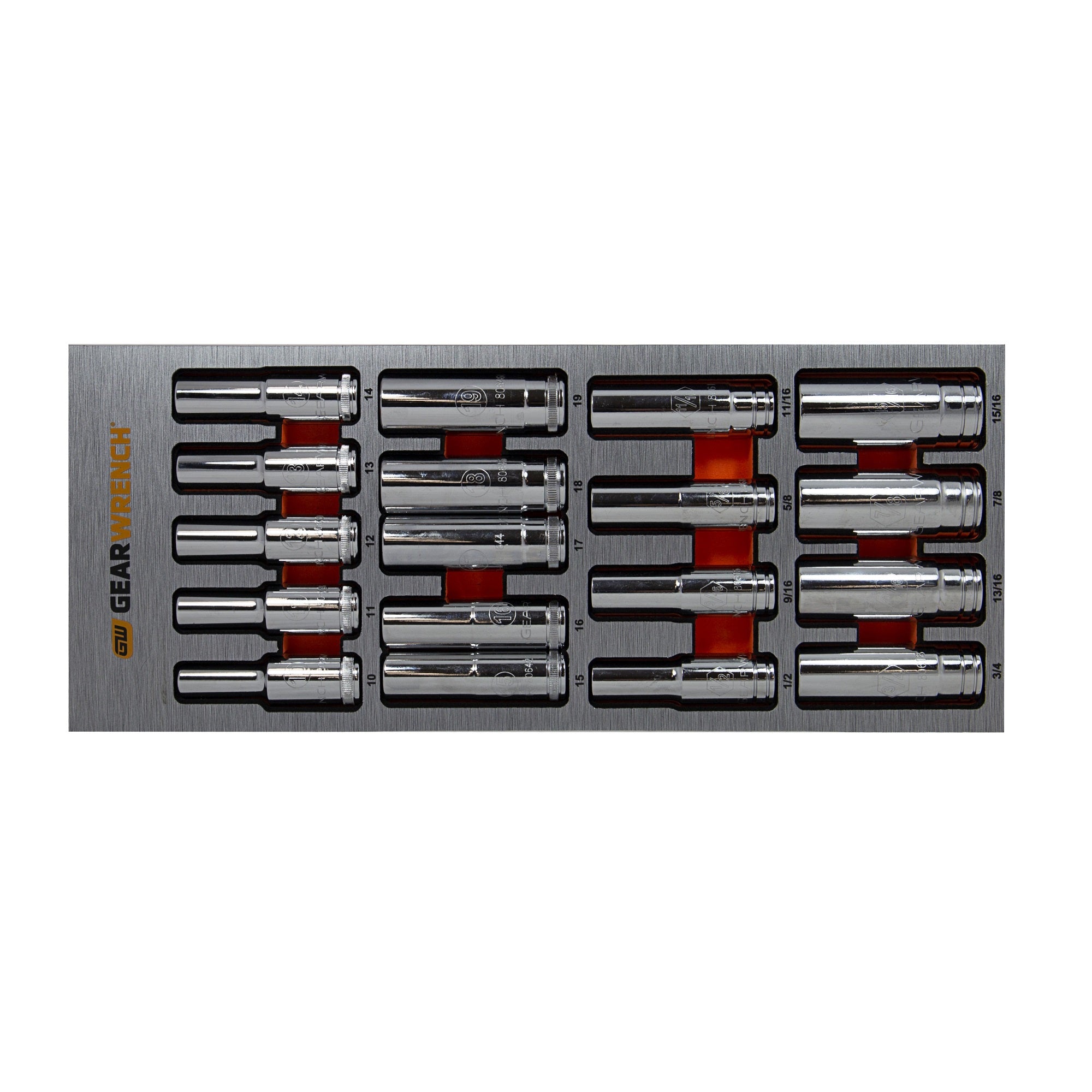 Gearwrench® 18Pc 1/2in. Drive 6-Point Metric/SAE Deep Socket Set in EVA Tray | Accent Tools