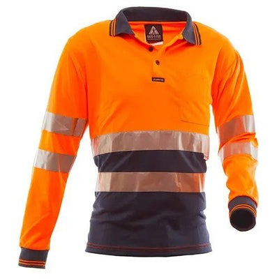 Clearance - Esko Hi-Vis D/N Polo Shirt, LS, Orange/Navy-Size 2XL