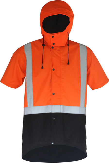Caution Hooded D/N Oilskin Short Sleeve Vest | Esko