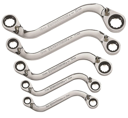 Gearwrench® Wrench Set Double Box Ratcheting Reversible S Shape Tray MET 5Pc | Accent Tools