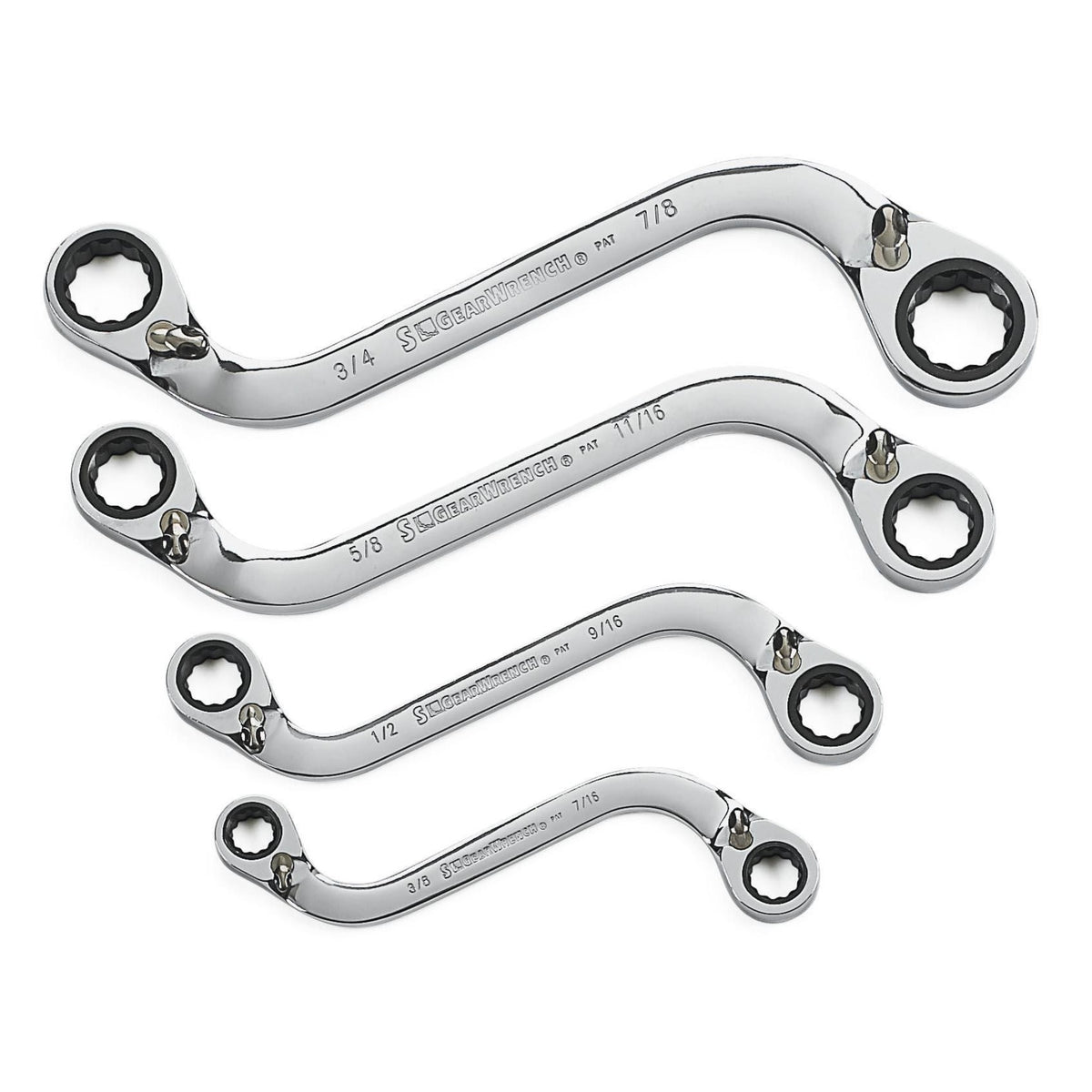 Gearwrench® 4Pc 72-Tooth 12-Point SAE Reversible S-Shape Ratcheting Wrench Set | Accent Tools