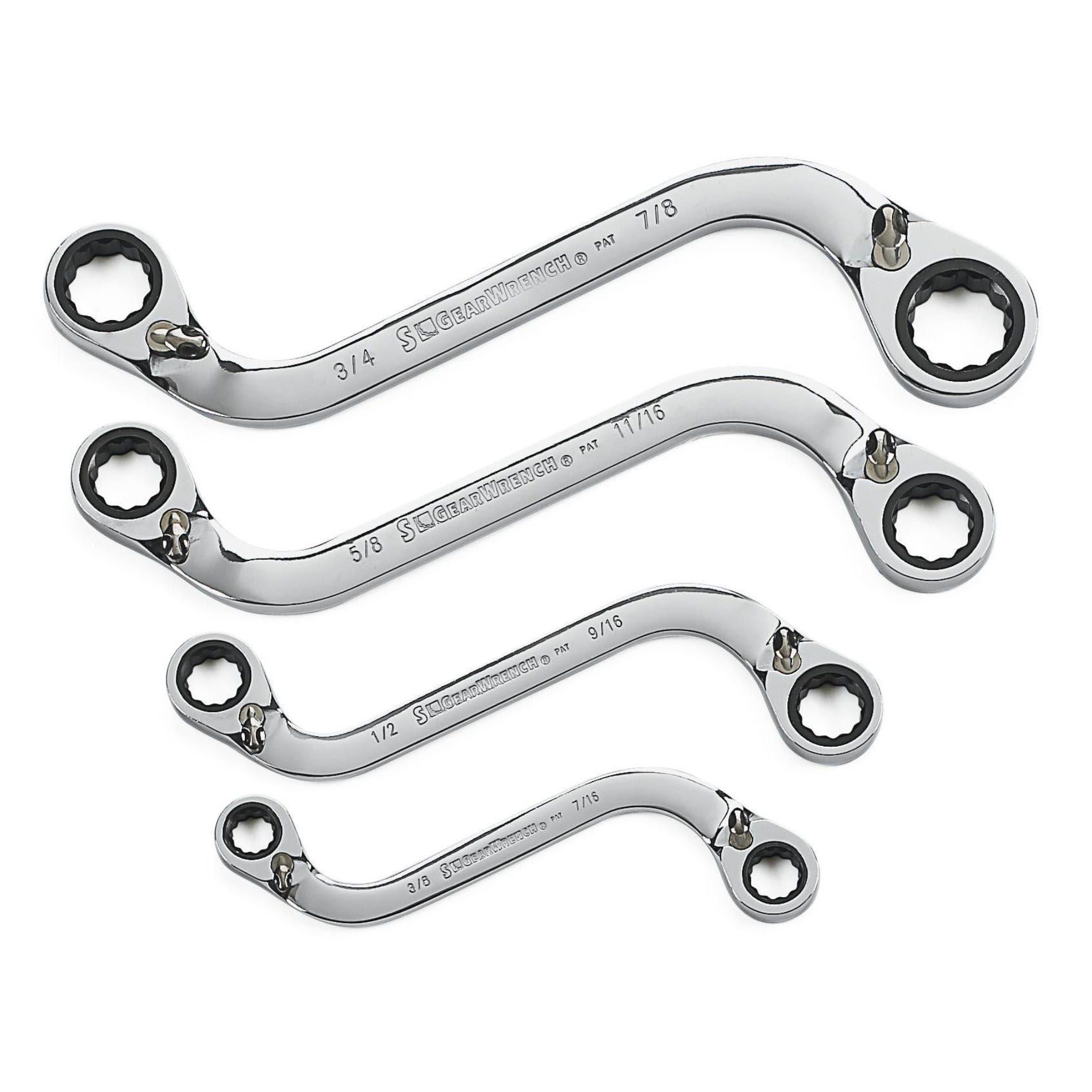 Gearwrench® 4Pc 72-Tooth 12-Point SAE Reversible S-Shape Ratcheting Wrench Set | Accent Tools