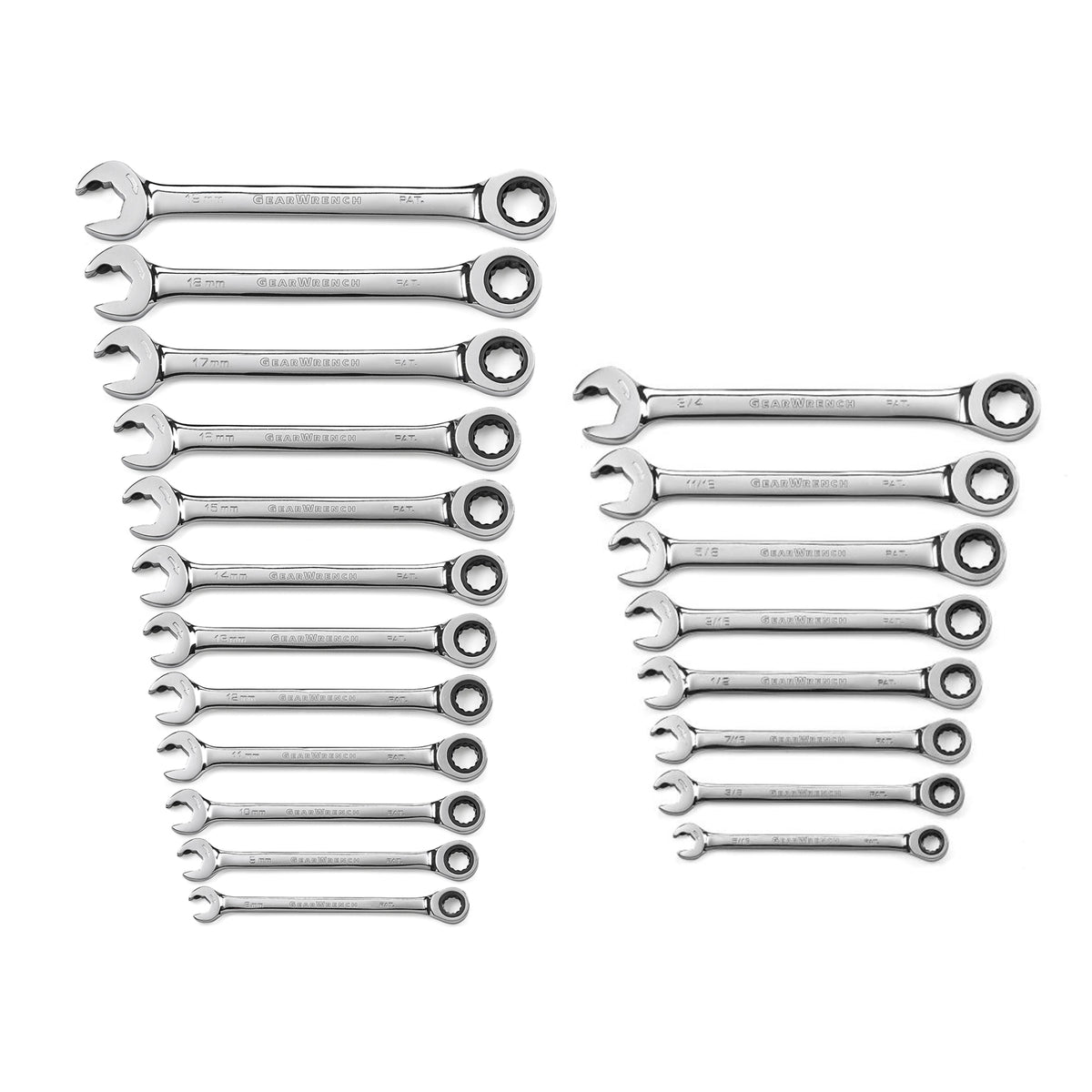 Gearwrench® 12Pc Metric & 8Pc SAE Open End Ratcheting Wrench Set | Accent Tools