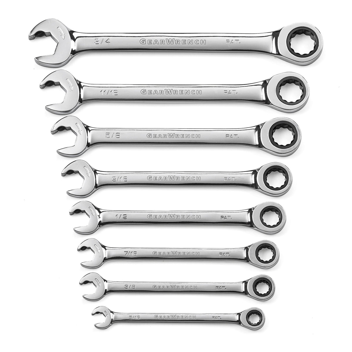 Gearwrench® 8Pc 72-Tooth 12-Point SAE Open End Ratcheting Wrench Set | Accent Tools