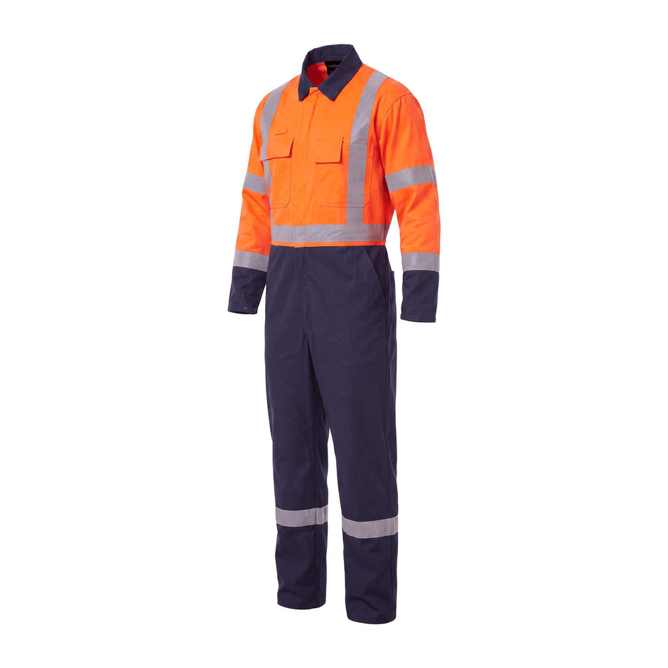 Esko Polycotton Stretch D/N Long Sleeve Zip Overall,Orange/Navy