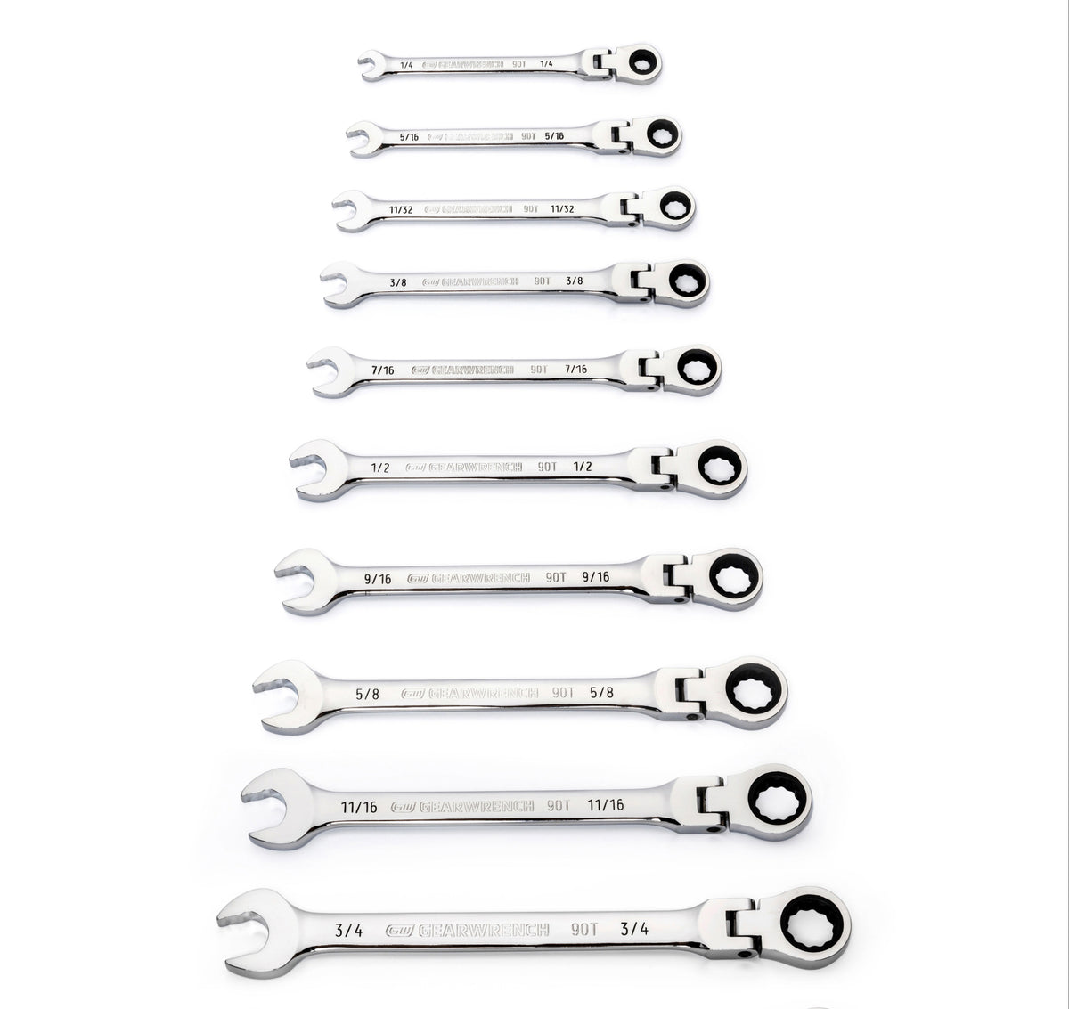 Gearwrench® 10Pc 90-Tooth 12-Point SAE Flex Head Combination Ratcheting Wrench Set | Accent Tools