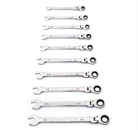 Gearwrench® 10Pc 90-Tooth 12-Point SAE Flex Head Combination Ratcheting Wrench Set | Accent Tools
