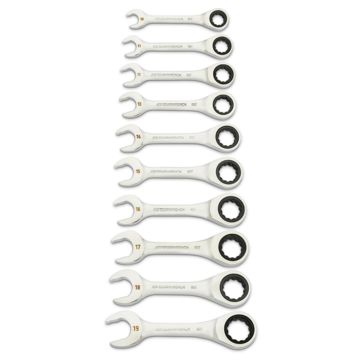 Gearwrench® 10Pc 90-Tooth 12-Point Metric Stubby Ratcheting Combination Wrench Set | Accent Tools