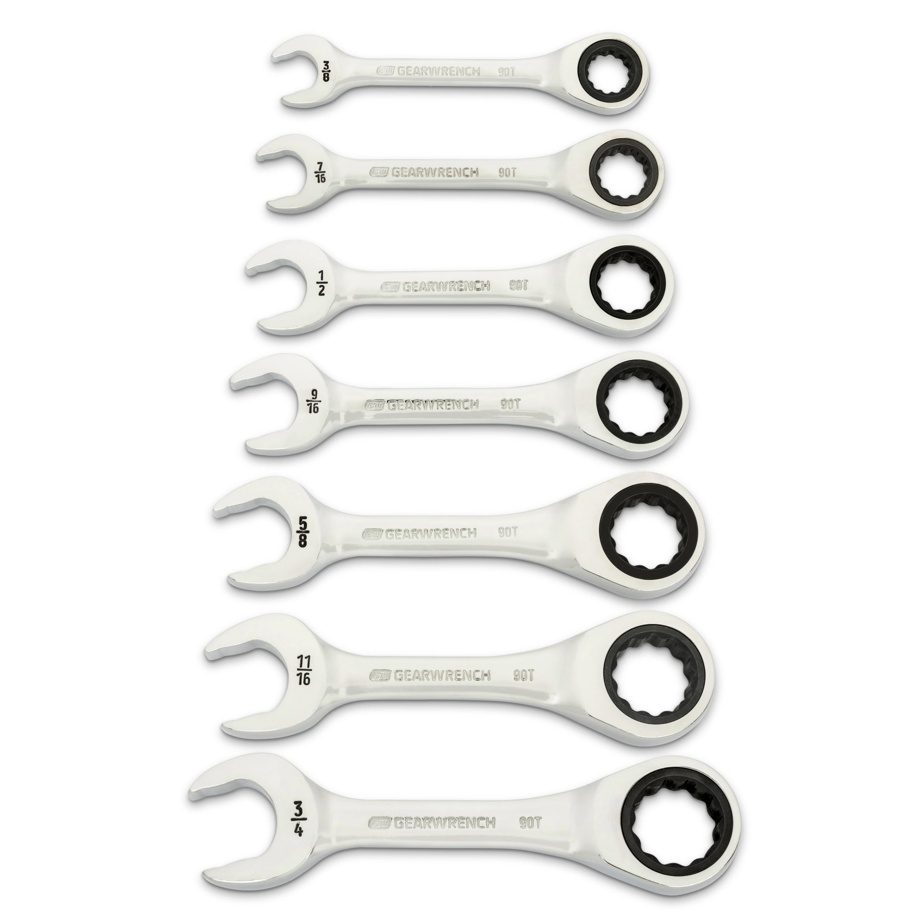 Gearwrench® 7Pc 90-Tooth 12-Point SAE Stubby Combination Ratcheting Wrench Set | Accent Tools