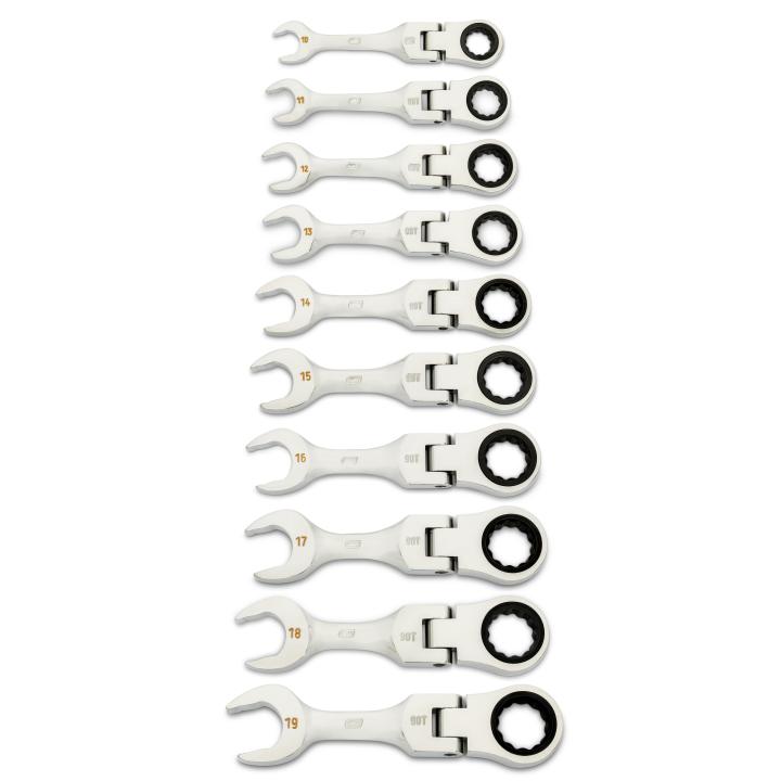 10 Piece 90-Tooth 12 Point Metric Stubby Flex Ratcheting Combination Wrench Set | Accent Tools