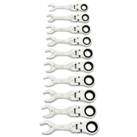 10 Piece 90-Tooth 12 Point Metric Stubby Flex Ratcheting Combination Wrench Set | Accent Tools