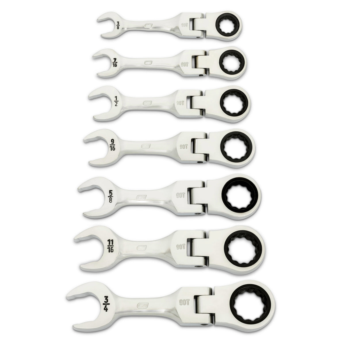 Gearwrench® 7Pc 90-Tooth 12 Point SAE Stubby Flex Ratcheting Combination Wrench Set | Accent Tools