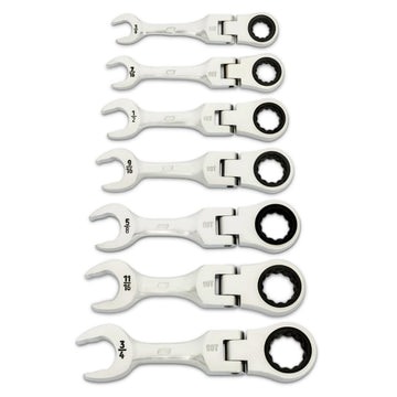 GEARWRENCH 7-piece SAE stubby ratcheting combination wrench set with 90-tooth box ends