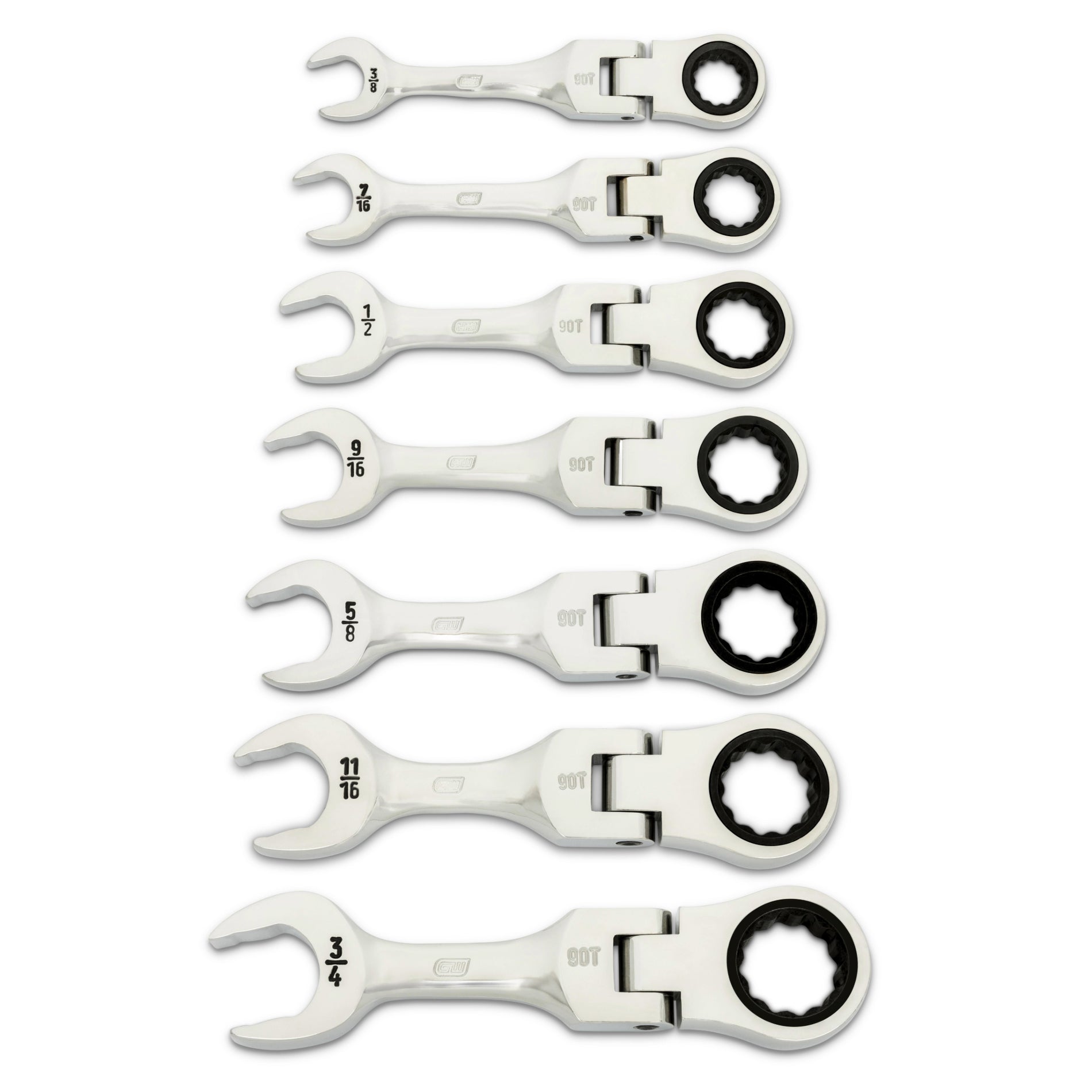 Gearwrench® 7Pc 90-Tooth 12 Point SAE Stubby Flex Ratcheting Combination Wrench Set | Accent Tools