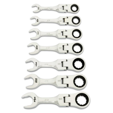 Gearwrench® 7Pc 90-Tooth 12 Point SAE Stubby Flex Ratcheting Combination Wrench Set | Accent Tools
