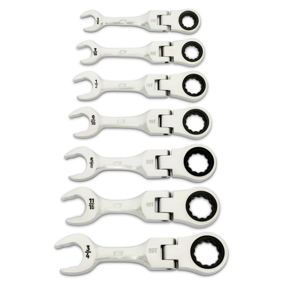 Gearwrench® 7Pc 90-Tooth 12 Point SAE Stubby Flex Ratcheting Combination Wrench Set | Accent Tools