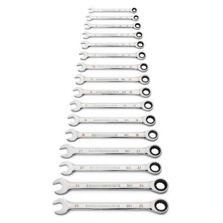 Gearwrench® 16Pc 90-Tooth 12-Point Metric Combination Ratcheting Wrench Set | Accent Tools