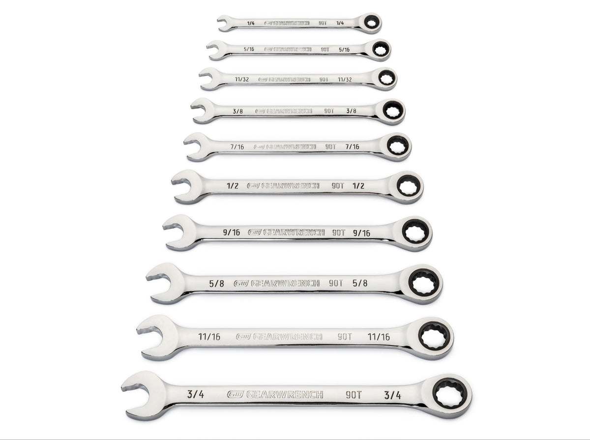 Gearwrench® 10 Piece 90-Tooth 12 Point SAE Combination Ratcheting Wrench Set | Accent Tools