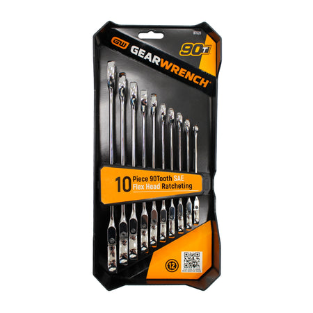 Gearwrench® 10Pc 90T 12 Point SAE Flex-Head Combination Ratcheting Wrench Set | Accent Tools
