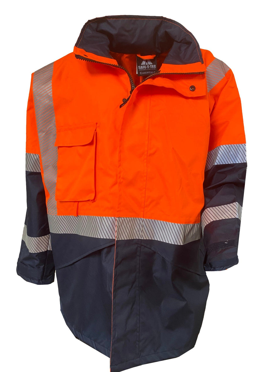 Clearance - Esko PU Coated Rain Jacket with Hood Orange/Navy-Size Small