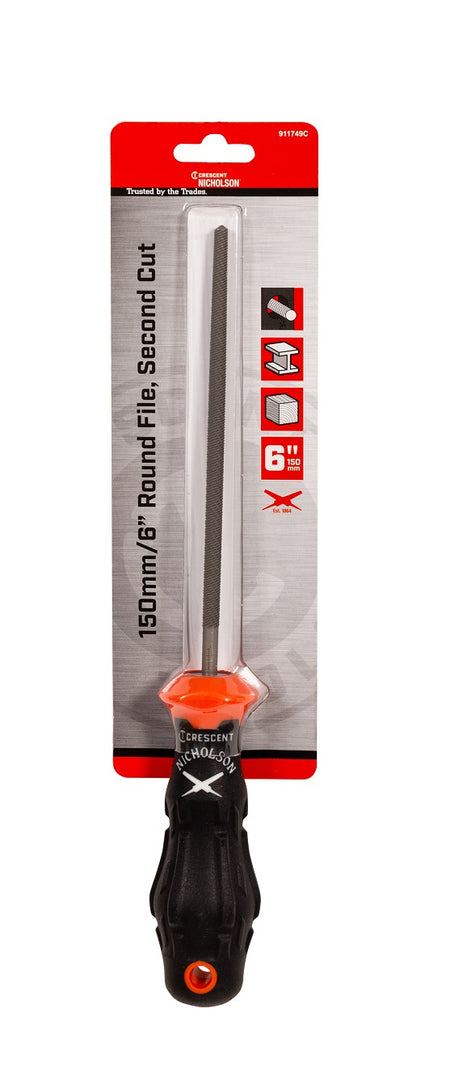 Crescent Nicholson File Round Second Cut 150mm/6 with cushion grip handle | Accent Tools