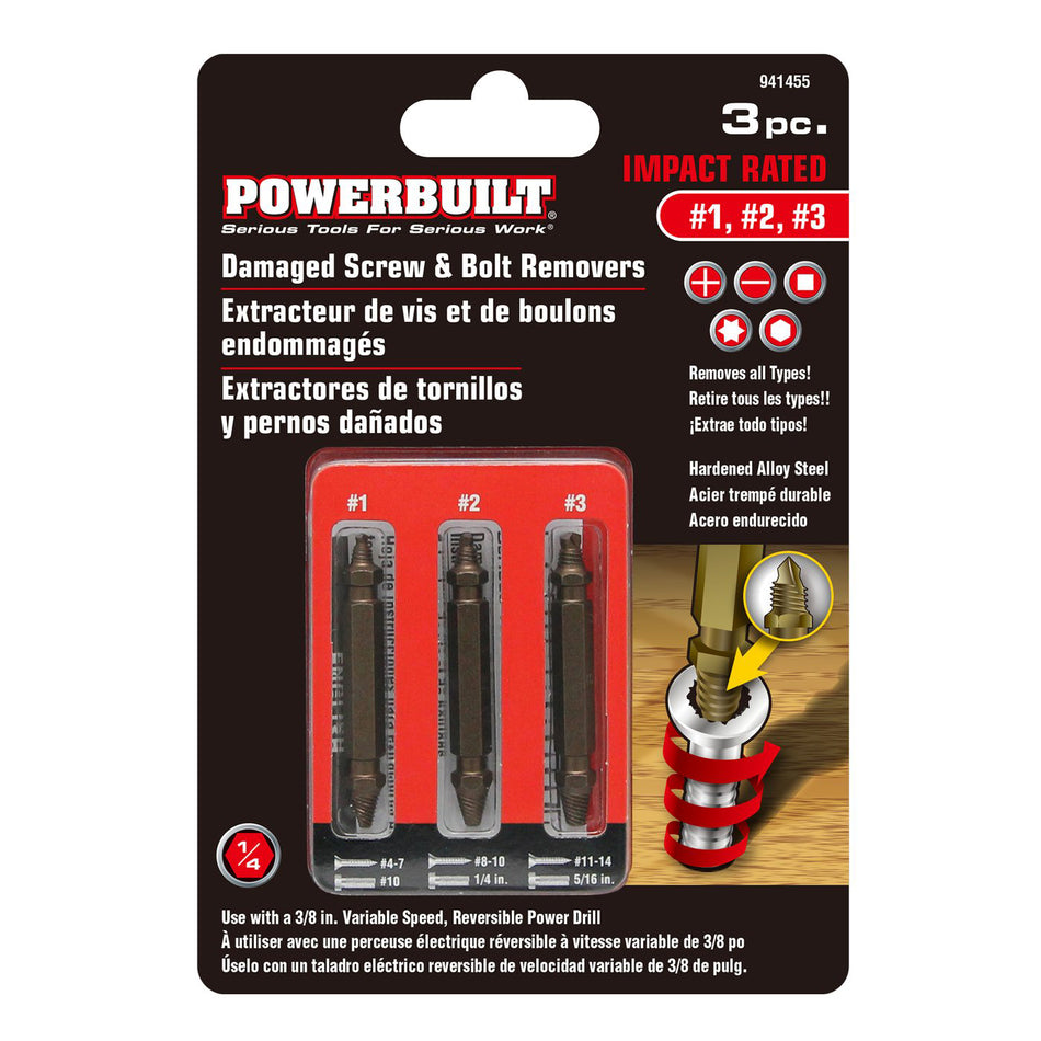 3pc Bolt Remover & Damaged Screw Extractor