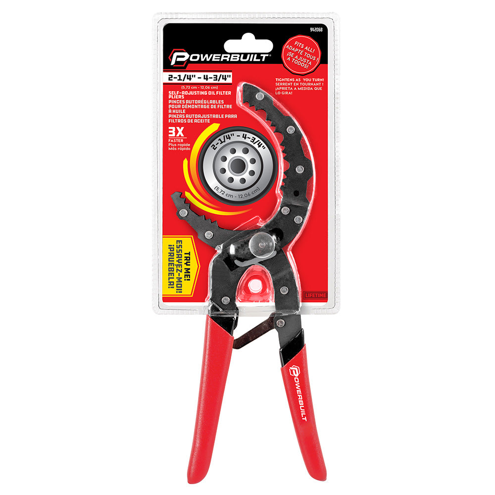 Powerbuilt Self-Adjusting Oil Filter Plier (58mm to 120mm Ø) | Alltrade