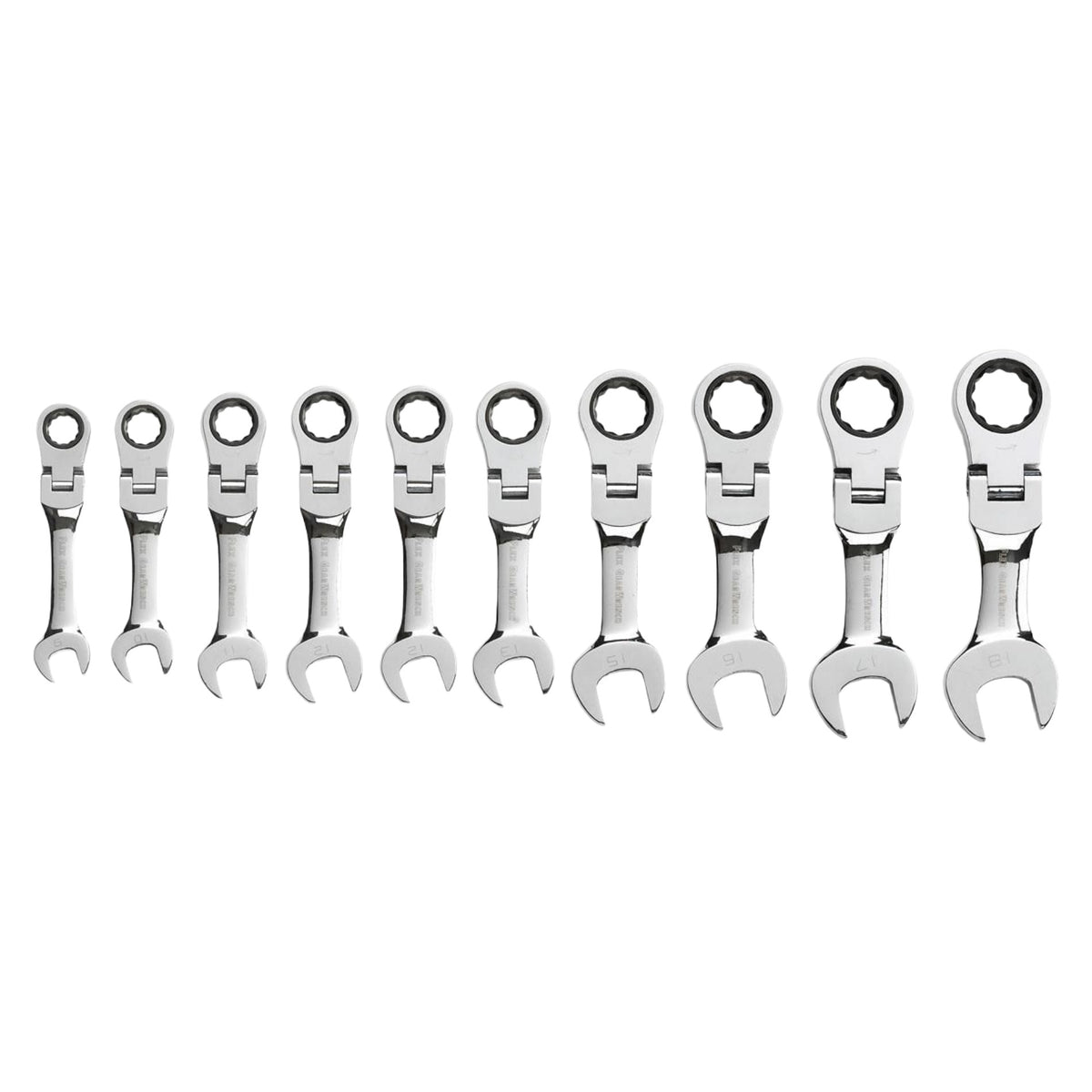 Gearwrench® 10Pc 72-Tooth 12 Point Stubby Flex Head Ratcheting Combination Metric Wrench Set | Accent Tools