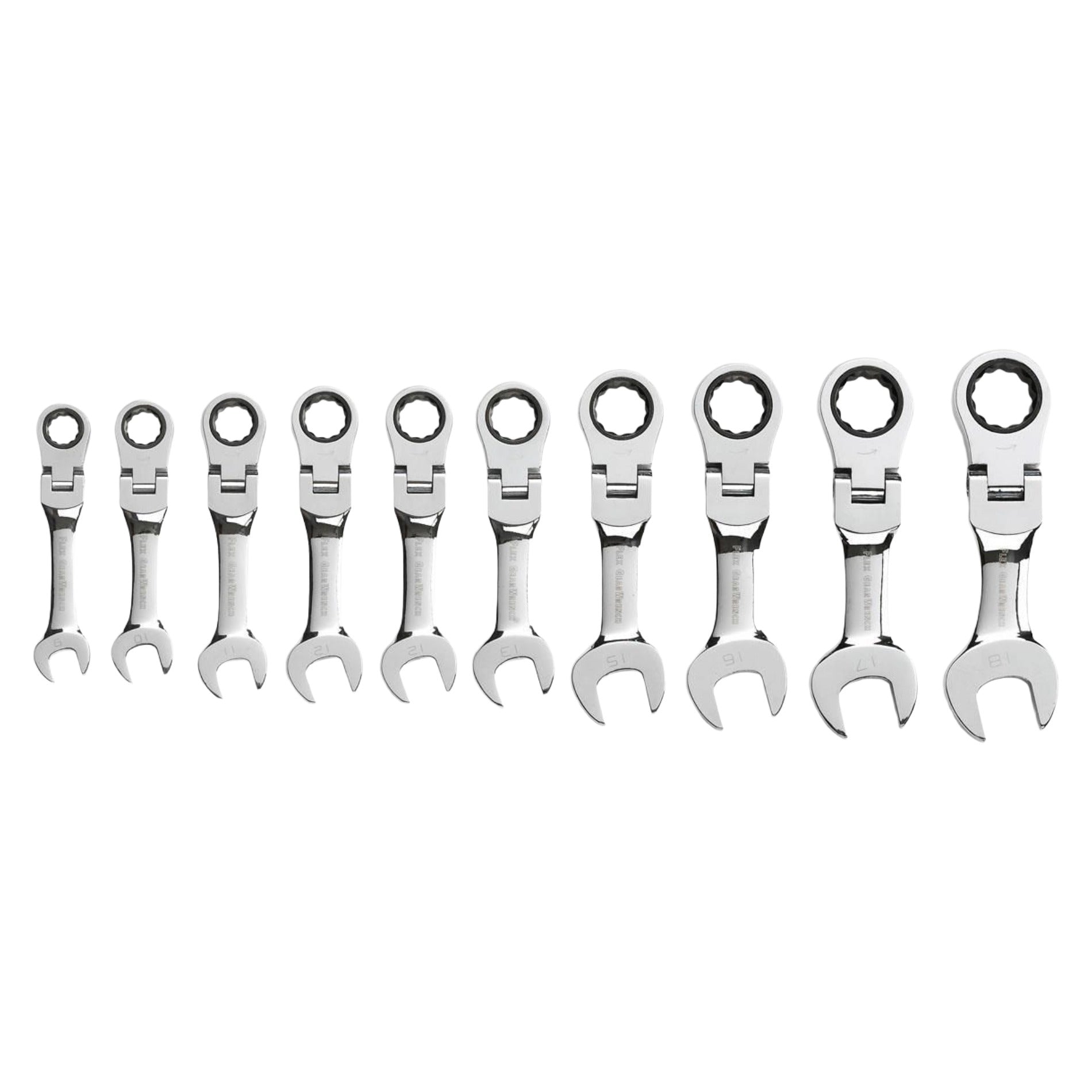 Gearwrench® 10Pc 72-Tooth 12 Point Stubby Flex Head Ratcheting Combination Metric Wrench Set | Accent Tools