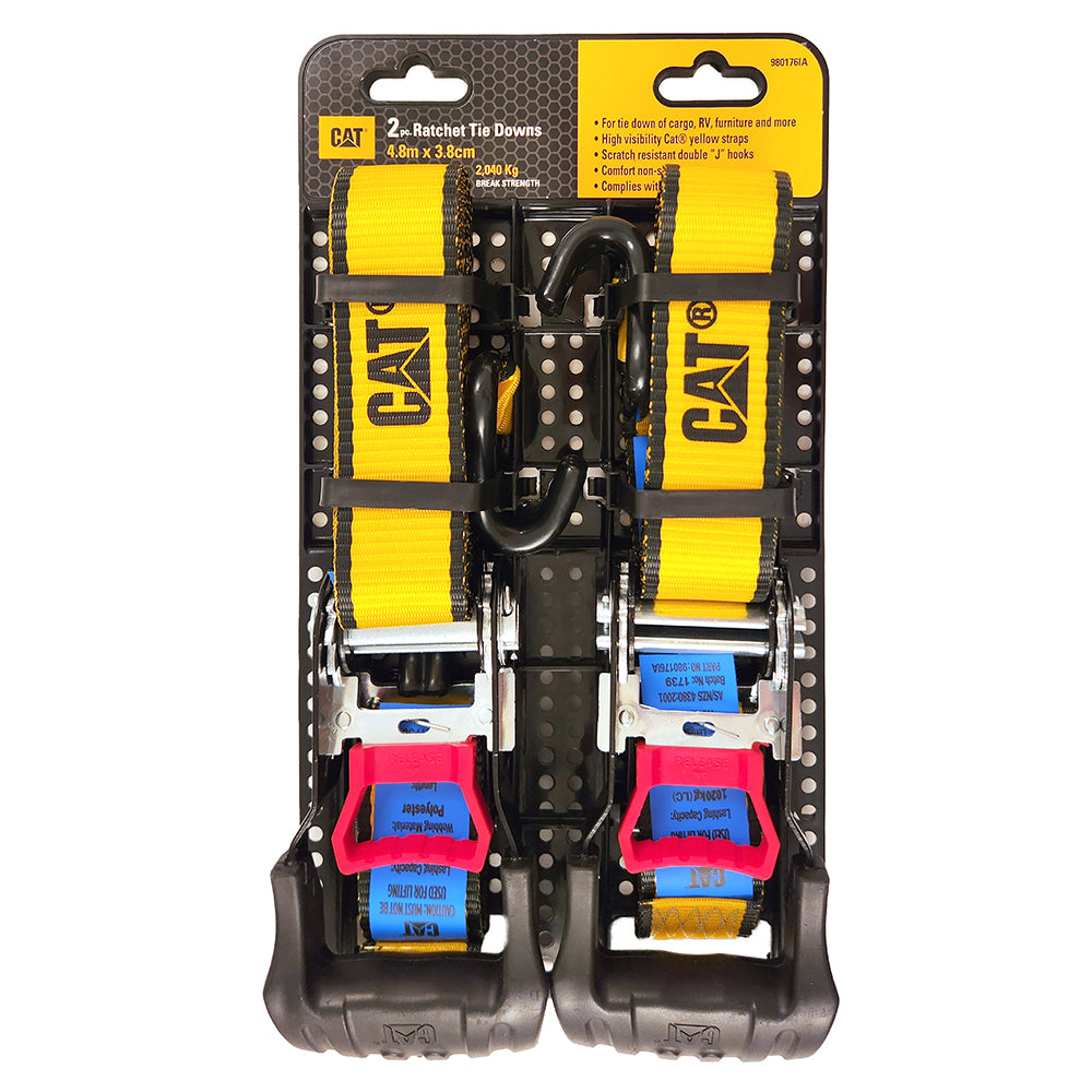 Cat® 4.8M x 38mm, 2pc Ratchet Tie-Down Strap - 1,020kg | Alltrade