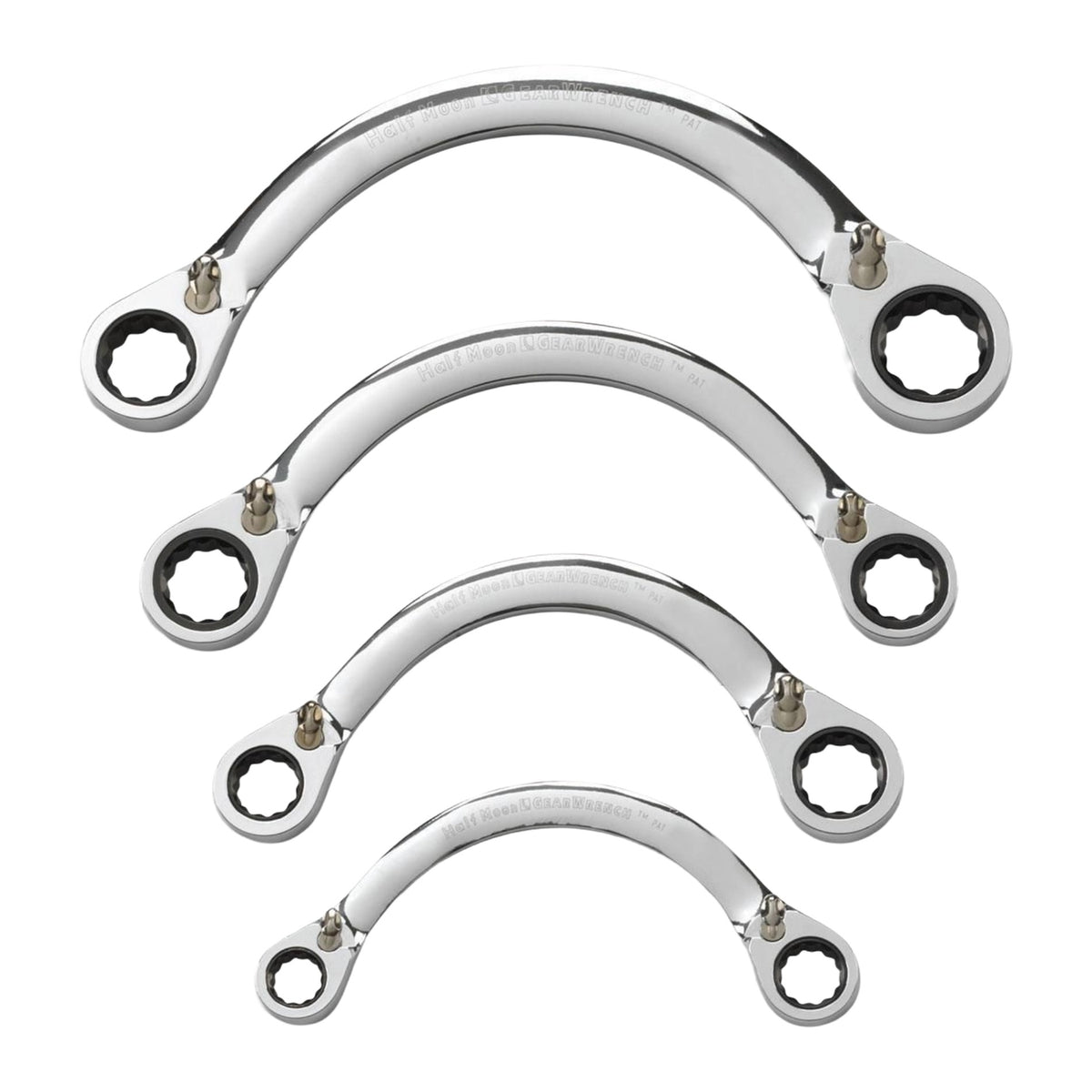 Gearwrench® 4Pc 72-Tooth 12-Point SAE Reversible Half Moon Double Box Ratcheting Wrench Set | Accent Tools