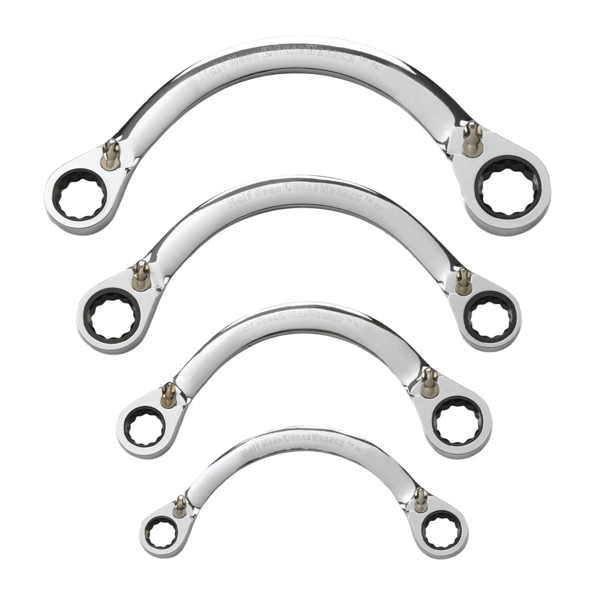 Gearwrench® 4Pc 72-Tooth 12-Point SAE Reversible Half Moon Double Box Ratcheting Wrench Set | Accent Tools