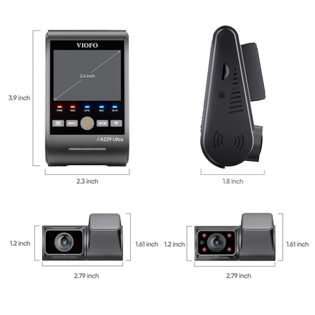 Viofo Dashcam A229 Ultra 4K Front + 4K Rear + 1080P Internal 5Ghz Wifi + Gps