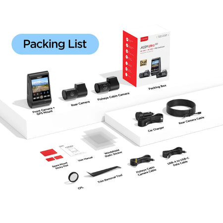 Viofo Dashcam A229 Ultra 4K Front + 4K Rear + 1080P Internal 5Ghz Wifi + Gps