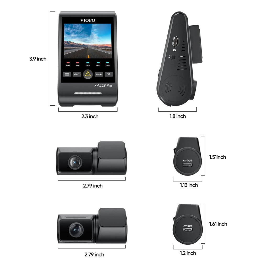 Viofo Dashcam A229 Pro 4K Front + 2K Rear + 2K Telephoto 5Ghz Wifi + Gps