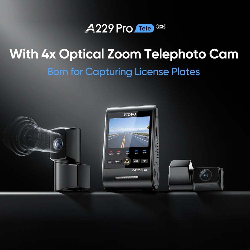 Viofo Dashcam A229 Pro 4K Front + 2K Rear + 2K Telephoto 5Ghz Wifi + Gps