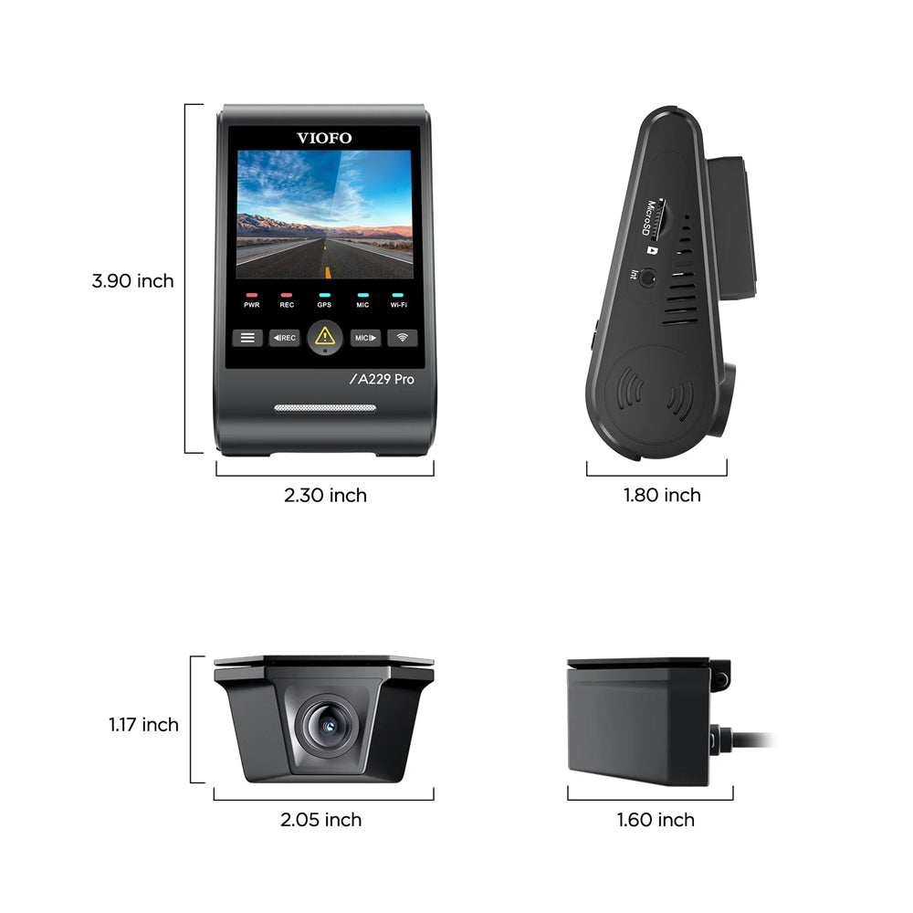 Viofo Dashcam A229 Pro 4K Front + 2K Waterproof Rear 5Ghz Wifi + Gps