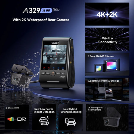 Viofo Dashcam A329 4K Front + 2K Waterproof Rear Wifi 6 Gps