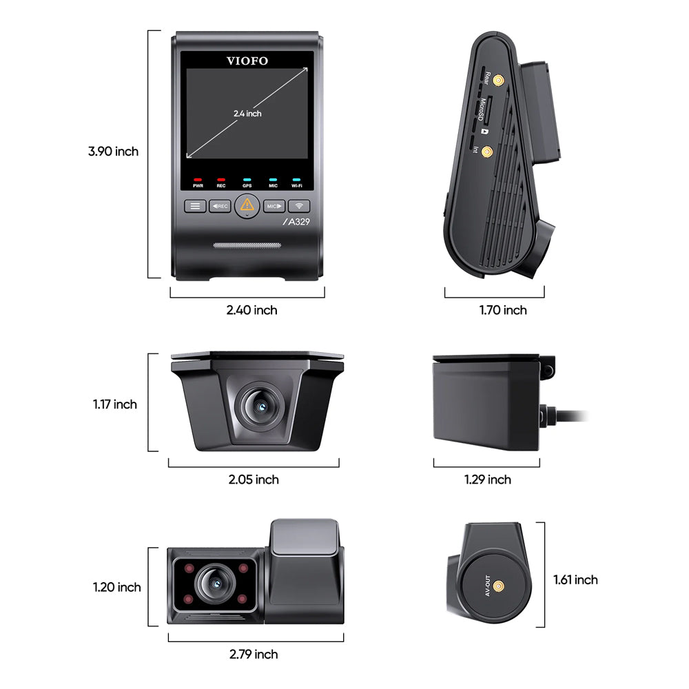 Viofo Dashcam A329 4K Front + 2K Fisheye Internal + 2K Waterproof Rear Wifi 6 Gps