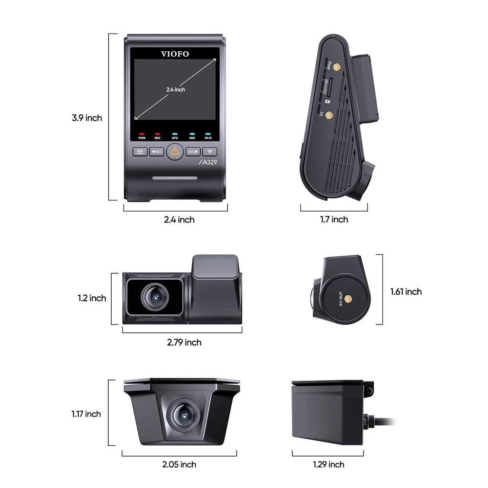 Viofo Dashcam A329 4K Front + 2K Telephoto + 2K Waterproof Rear Wifi 6 Gps