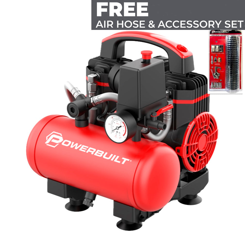 Powerbuilt Air Compressor 3L 900W Oil Less - Free Air Hose & Accessory Set!*