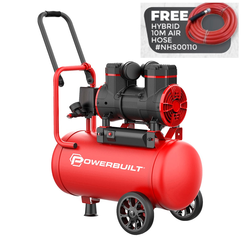Powerbuilt Air Compressor 24L 1450W Oil Less - Free Air Hose!