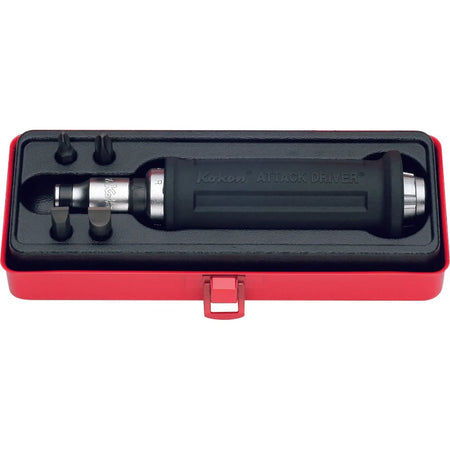 Koken AG112A Attack Driver Rubber Grip Handle 6pc Set 1/2"Dr Includes #2-3 Ph 9-11mm Flat Bits & Holder – Koken AG112A