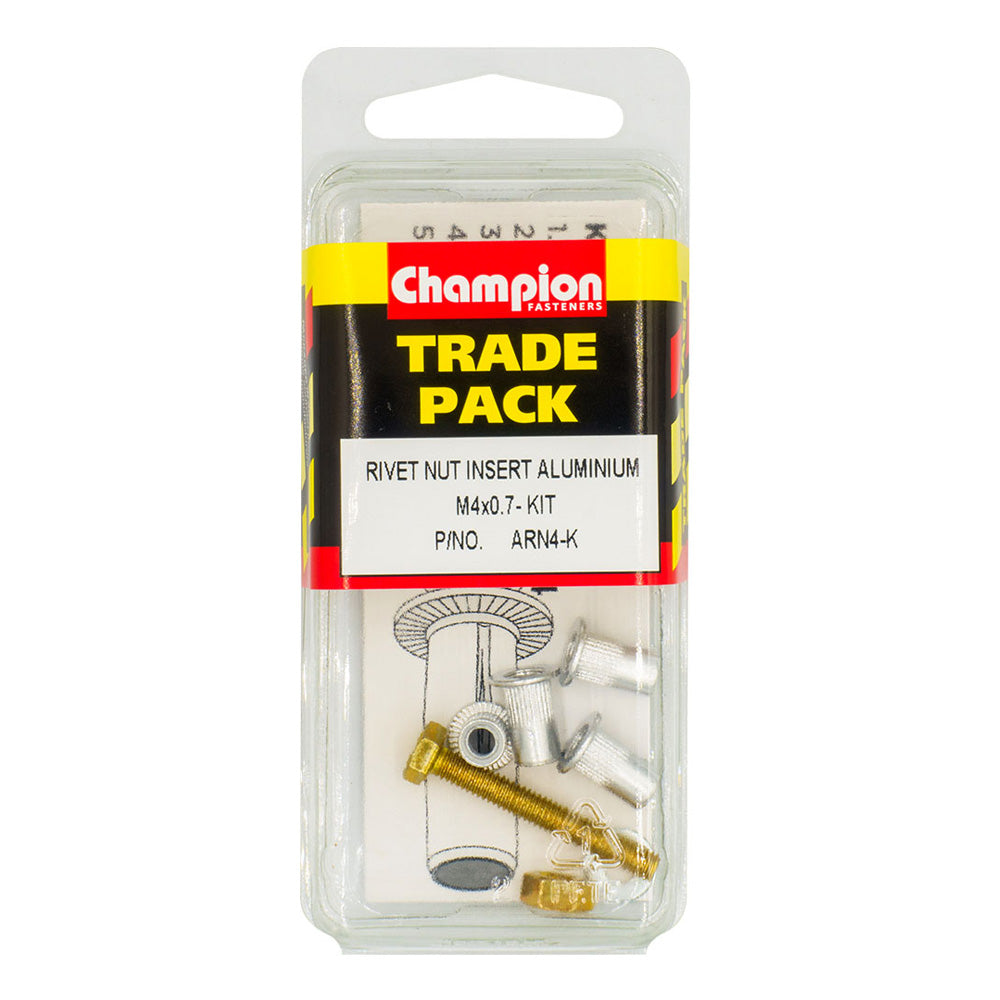 Champion Rivet Nut Inserts Aluminium w Nut & Bolt M4x0.7 Kit | ISL