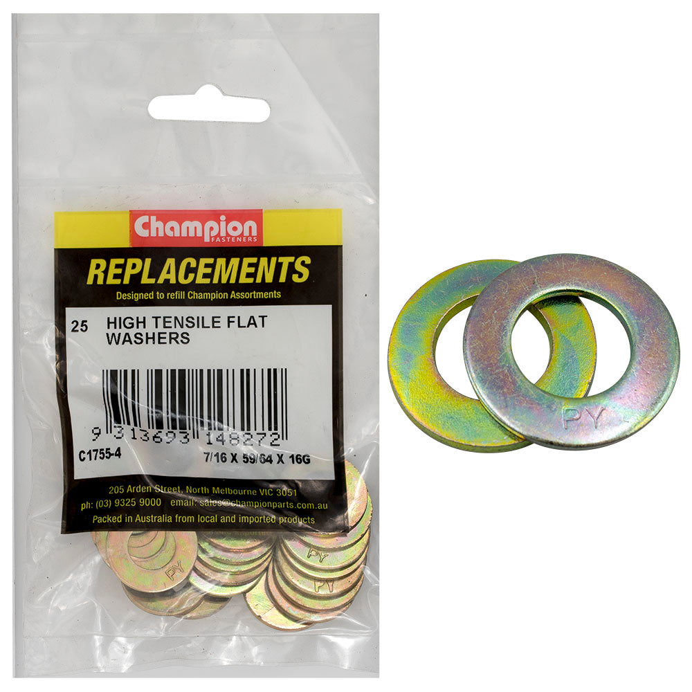Champion 7/16 x 59/64in x 16G Ht Flat Steel Washer (Zn)-25pk | ISL
