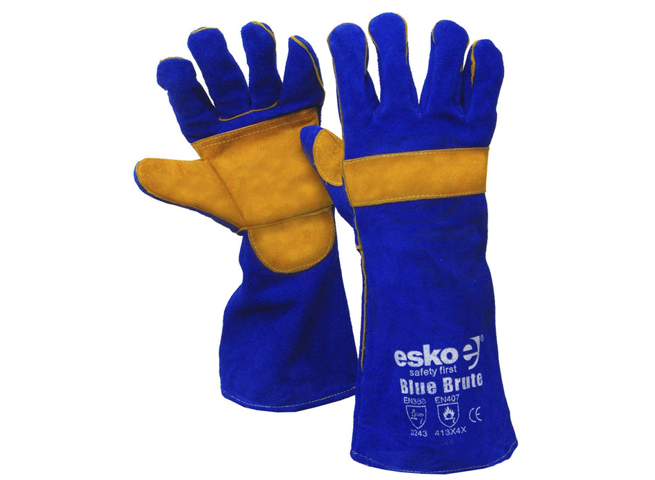 Esko BLUE-BRUTE blue/gold welders glove, palm & knuckle bar, kevlar stitched lined, welted, 406mm long, premium quality