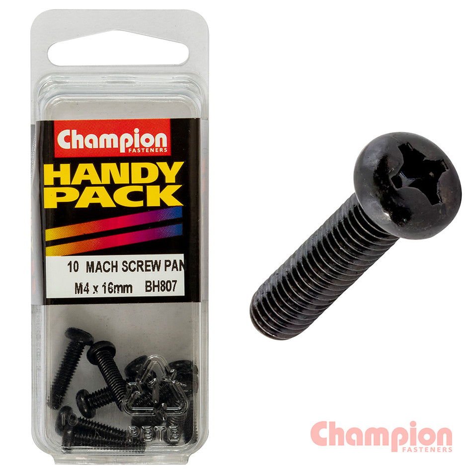 Champion Black Machine Screws - M4 x 16mm