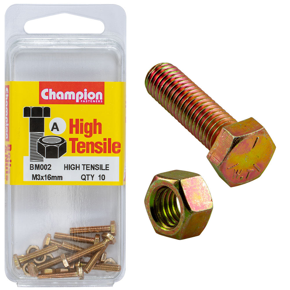 Champion Hex Set Screw High Tensile M3x16mm Grade 8.8 - 10pk | ISL