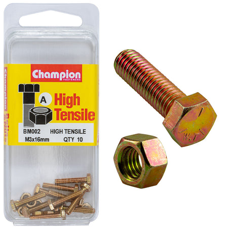 Champion Hex Set Screw High Tensile M3x16mm Grade 8.8 - 10pk | ISL