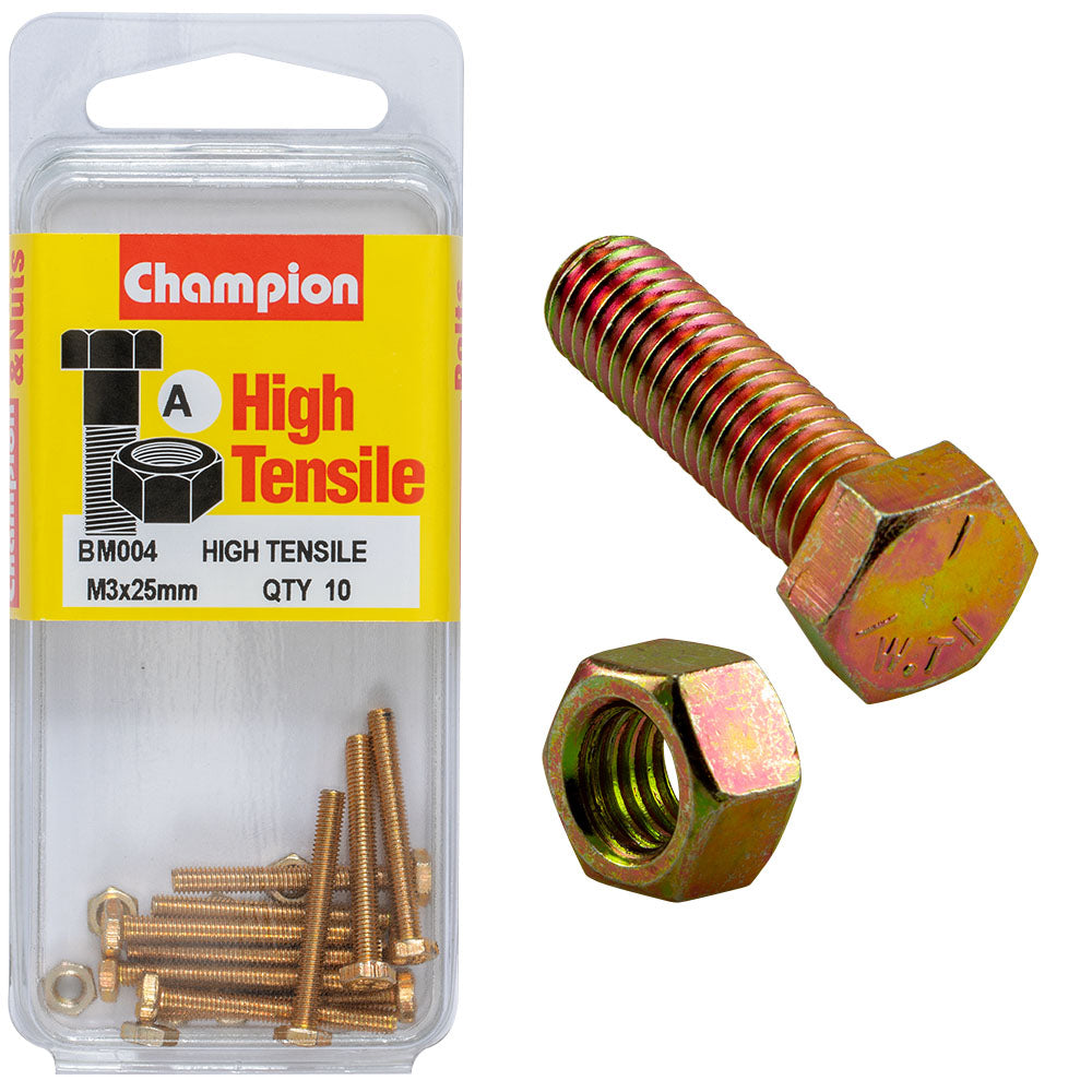 Champion Hex Set Screw High Tensile M3x25mm Grade 8.8 - 10pk | ISL